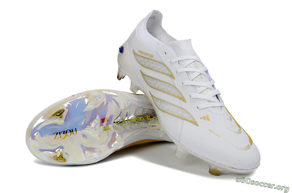 Adidas Predator 26 Elite FG Football Boots - White/Golden Accent/Iridescent Sole 0