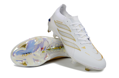 Adidas Predator 26 Elite FG Football Boots - White/Golden Accent/Iridescent Sole