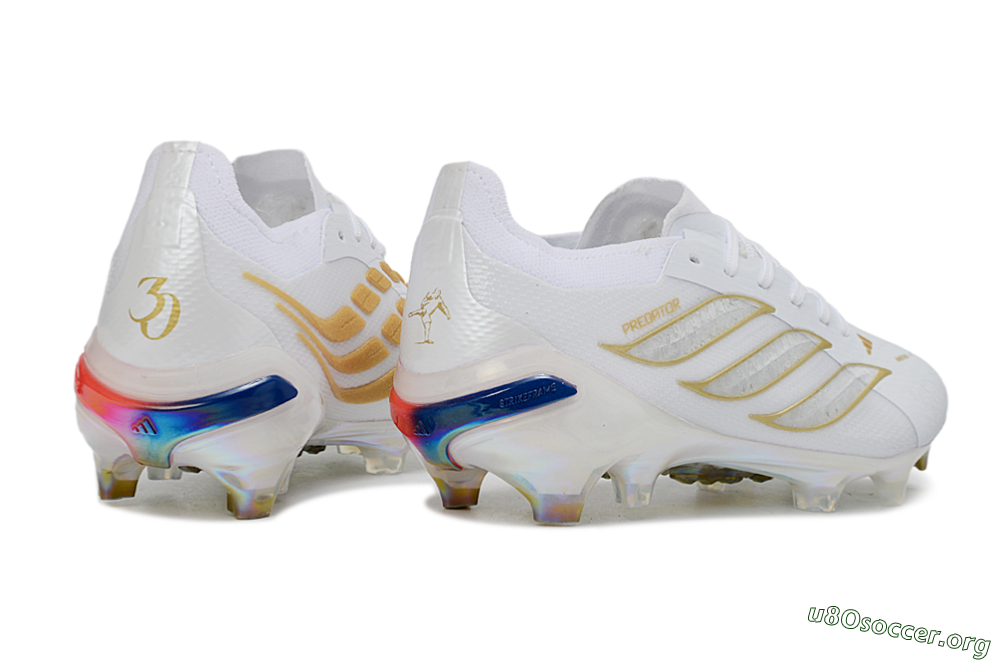 Adidas Predator 26 Elite FG Football Boots - White/Golden Accent/Iridescent Sole 6