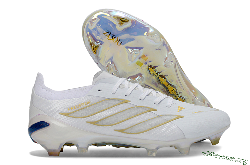 Adidas Predator 26 Elite FG Football Boots - White/Golden Accent/Iridescent Sole 2