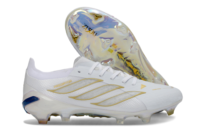 Adidas Predator 26 Elite FG Football Boots - White/Golden Accent/Iridescent Sole