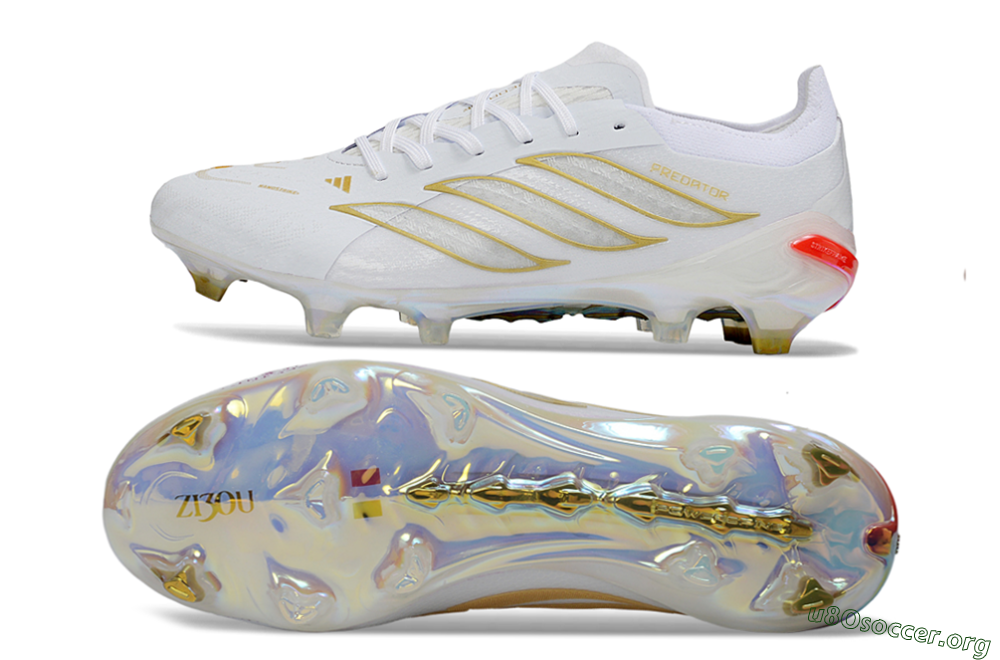 Adidas Predator 26 Elite FG Football Boots - White/Golden Accent/Iridescent Sole 1