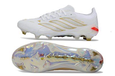 Adidas Predator 26 Elite FG Football Boots - White/Golden Accent/Iridescent Sole