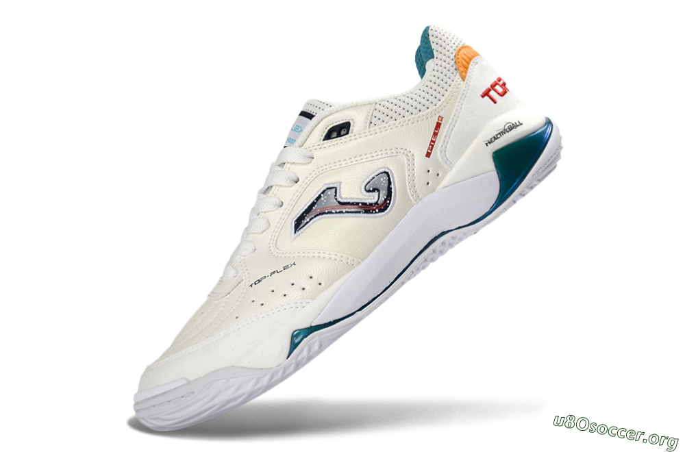 Joma Top Flex IC Football Shoes - White/Teal/Sunset Orange 5