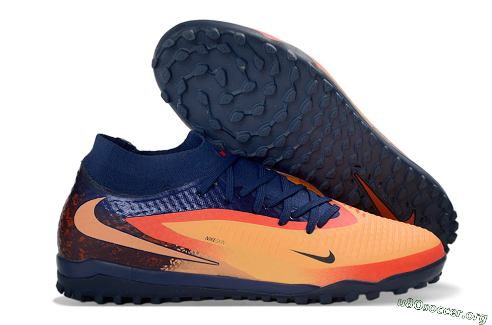 Nike Phantom 6 Elite High TF Football Shoes - Orange/Navy Blue/Fired Brick 2