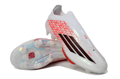 Adidas F50+ Elite Lightstrike Pro Laceless FG Football Boots - White/Crimson Glow/Black Shadow