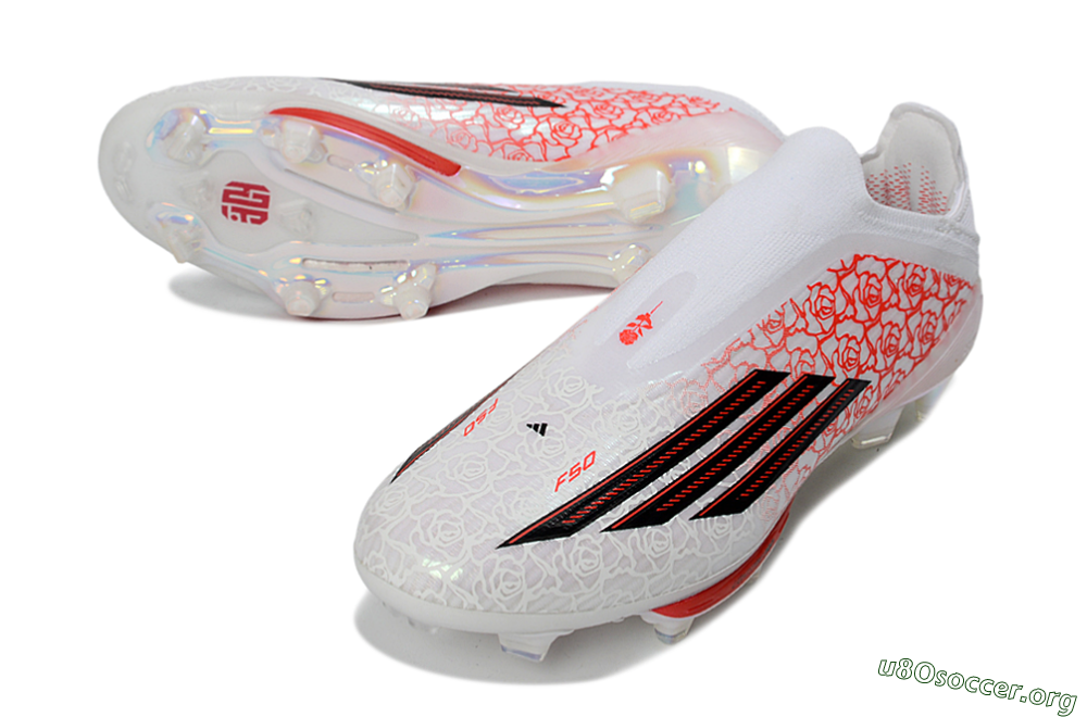 Adidas F50+ Elite Lightstrike Pro Laceless FG Football Boots - White/Crimson Glow/Black Shadow 0