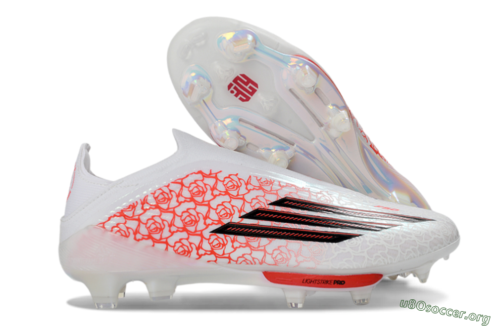 Adidas F50+ Elite Lightstrike Pro Laceless FG Football Boots - White/Crimson Glow/Black Shadow 2