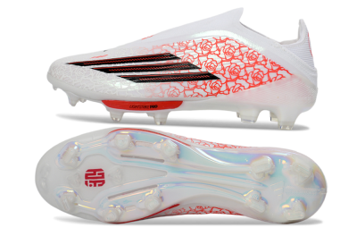 Adidas F50+ Elite Lightstrike Pro Laceless FG Football Boots - White/Crimson Glow/Black Shadow
