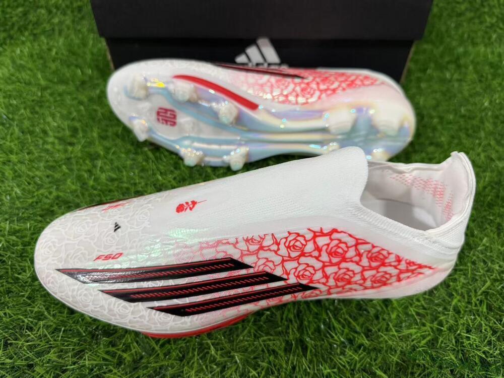 Adidas F50+ Elite Lightstrike Pro Laceless FG Football Boots - White/Crimson Glow/Black Shadow