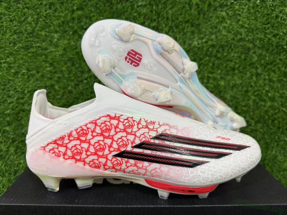 Adidas F50+ Elite Lightstrike Pro Laceless FG Football Boots - White/Crimson Glow/Black Shadow
