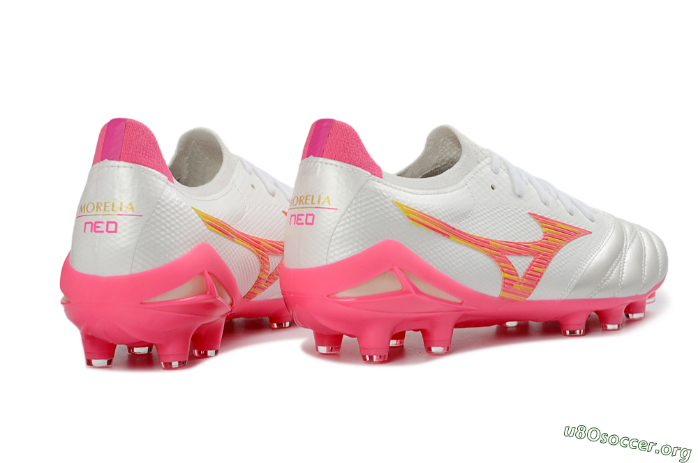 Mizuno Morelia Neo 4 FG Football Boots - White/Neon Pink/Sunny Yellow 6
