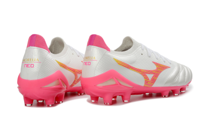 Mizuno Morelia Neo 4 FG Football Boots - White/Neon Pink/Sunny Yellow