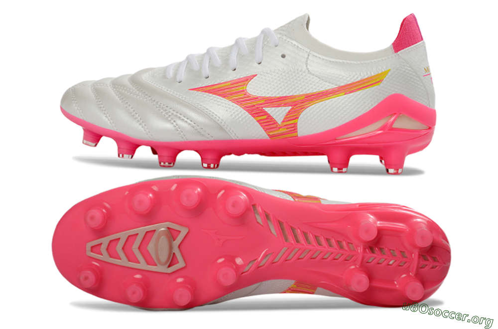 Mizuno Morelia Neo 4 FG Football Boots - White/Neon Pink/Sunny Yellow 1