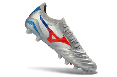 Mizuno Morelia Neo 4 FG Football Boots - Silver/Vivid Red/Flashy Blue