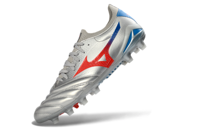 Mizuno Morelia Neo 4 FG Football Boots - Silver/Vivid Red/Flashy Blue
