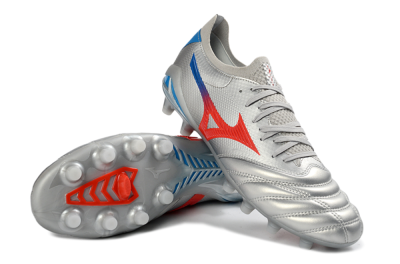 Mizuno Morelia Neo 4 FG Football Boots - Silver/Vivid Red/Flashy Blue