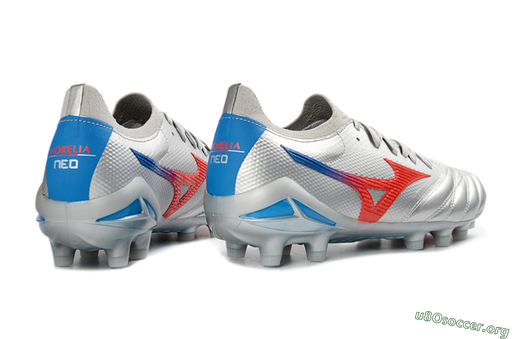 Mizuno Morelia Neo 4 FG Football Boots - Silver/Vivid Red/Flashy Blue 6