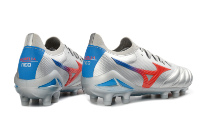 Mizuno Morelia Neo 4 FG Football Boots - Silver/Vivid Red/Flashy Blue