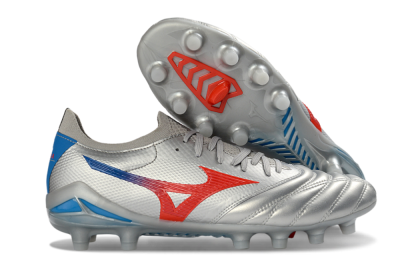 Mizuno Morelia Neo 4 FG Football Boots - Silver/Vivid Red/Flashy Blue