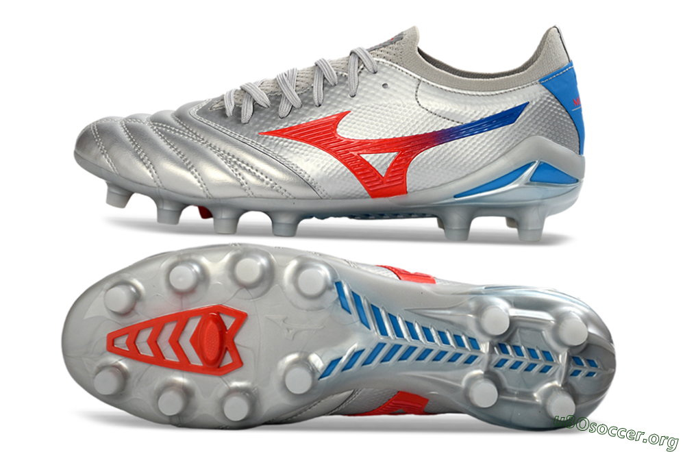 Mizuno Morelia Neo 4 FG Football Boots - Silver/Vivid Red/Flashy Blue 1
