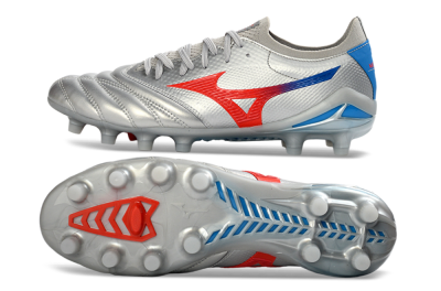 Mizuno Morelia Neo 4 FG Football Boots - Silver/Vivid Red/Flashy Blue