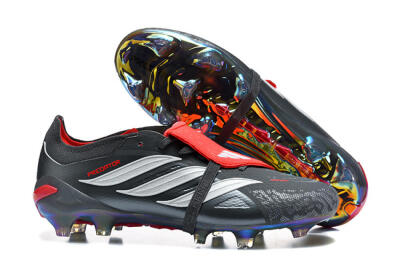 Adidas Predator 26 Elite Fold-Over Tongue FG Football Boots - Black/Electric Red/Metallic Silver