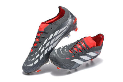 Adidas Predator 26 Elite FG Football Boots - Gray/Crimson Red/Slate Gray