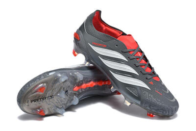 Adidas Predator 26 Elite FG Football Boots - Gray/Crimson Red/Slate Gray