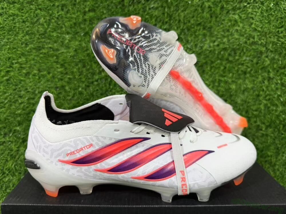Adidas Predator 26 Elite Fold-Over Tongue FG Football Boots - White/Electric Orange/Dark Purple