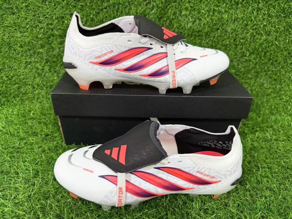 Adidas Predator 26 Elite Fold-Over Tongue FG Football Boots - White/Electric Orange/Dark Purple