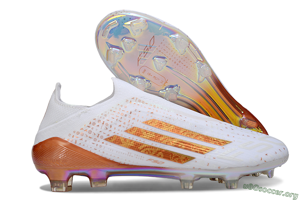 Adidas F50 Elite Laceless FG Football Boots - White/Copper Flame/Golden Iris 2