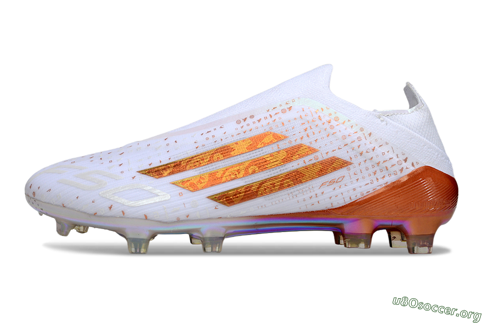 Adidas F50 Elite Laceless FG Football Boots - White/Copper Flame/Golden Iris 3