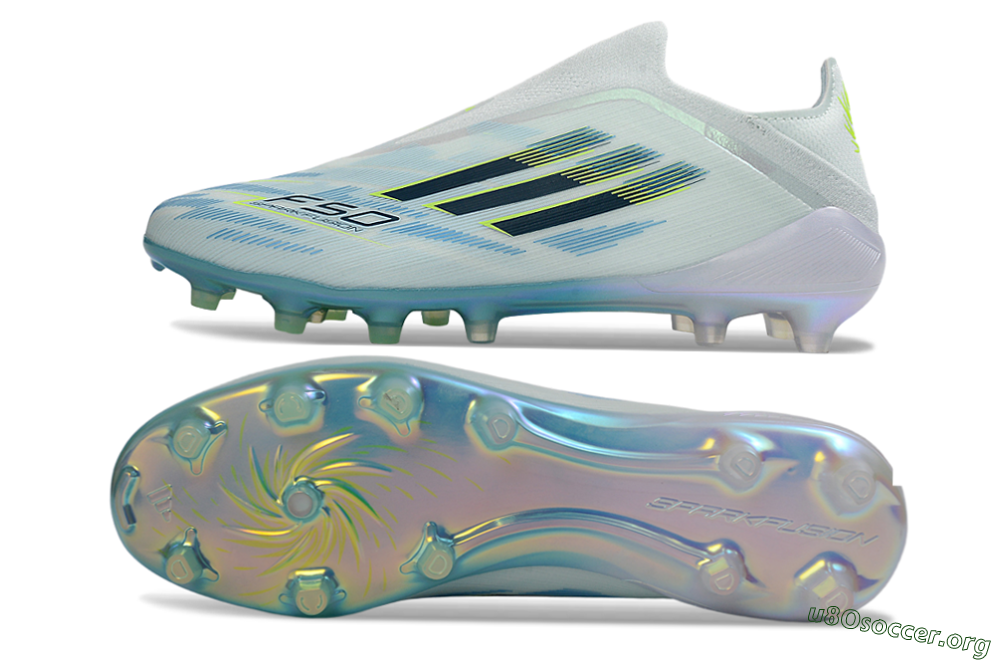 Adidas F50 Elite Laceless FG Football Boots - White/Neon Yellow/Iridescent Blue 1