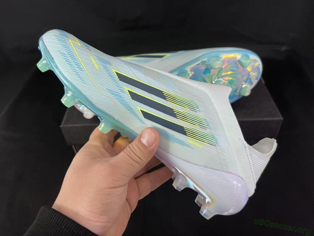 Adidas F50 Elite Laceless FG Football Boots - White/Neon Yellow/Iridescent Blue