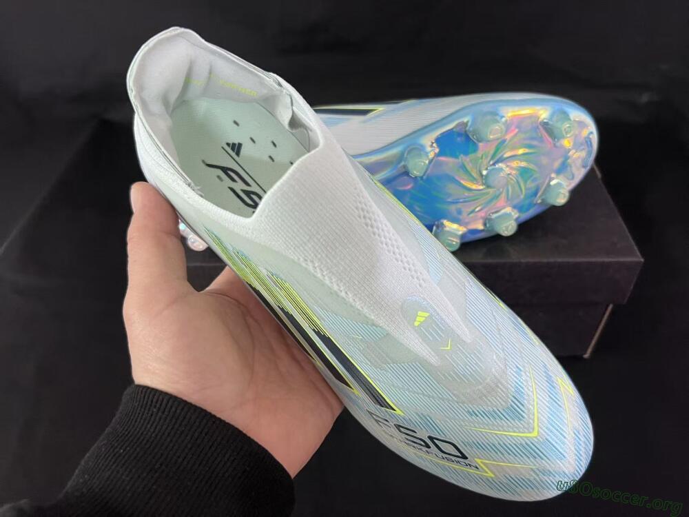 Adidas F50 Elite Laceless FG Football Boots - White/Neon Yellow/Iridescent Blue