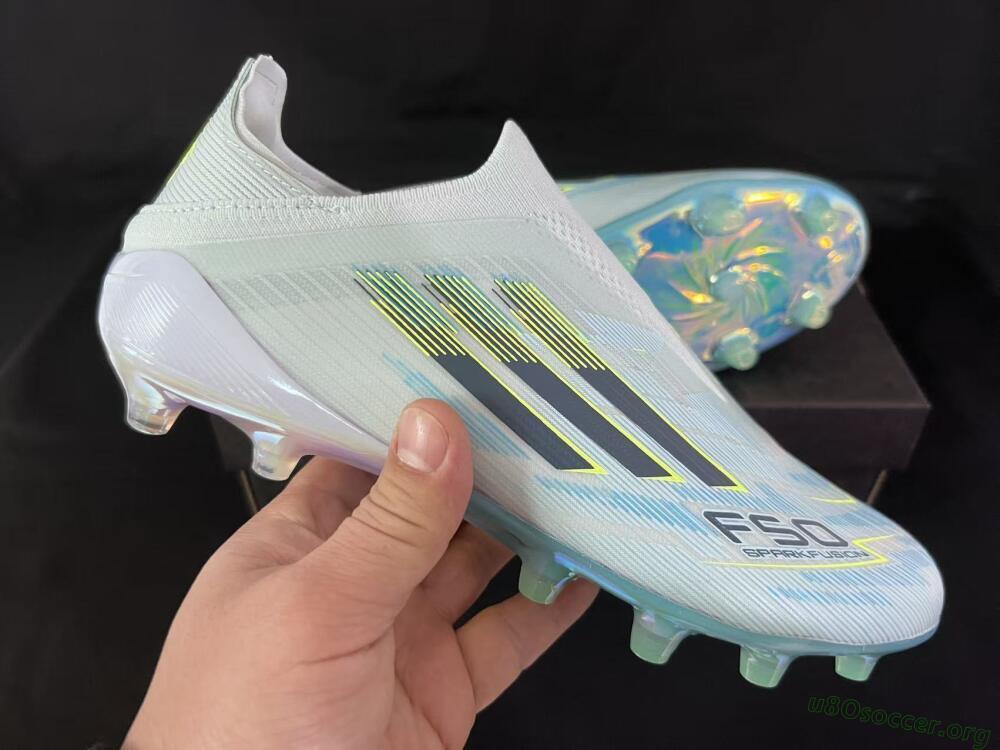 Adidas F50 Elite Laceless FG Football Boots - White/Neon Yellow/Iridescent Blue