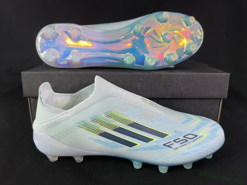 Adidas F50 Elite Laceless FG Football Boots - White/Neon Yellow/Iridescent Blue