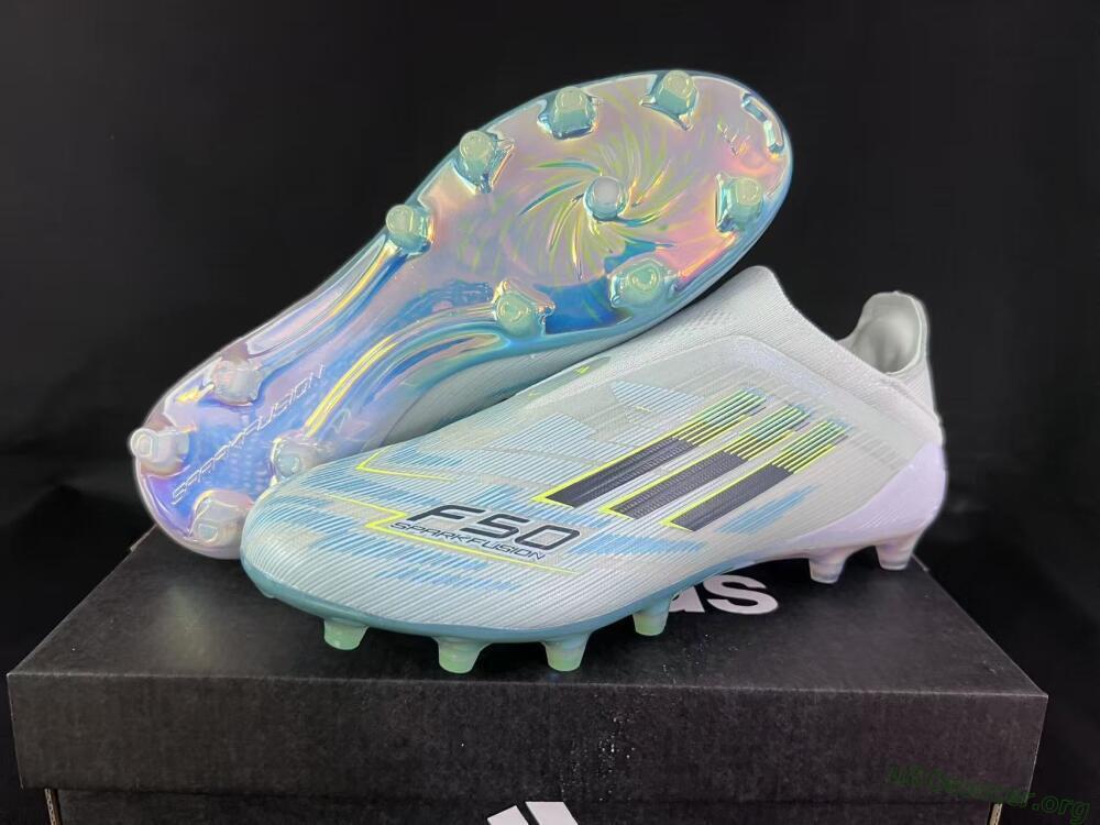 Adidas F50 Elite Laceless FG Football Boots - White/Neon Yellow/Iridescent Blue