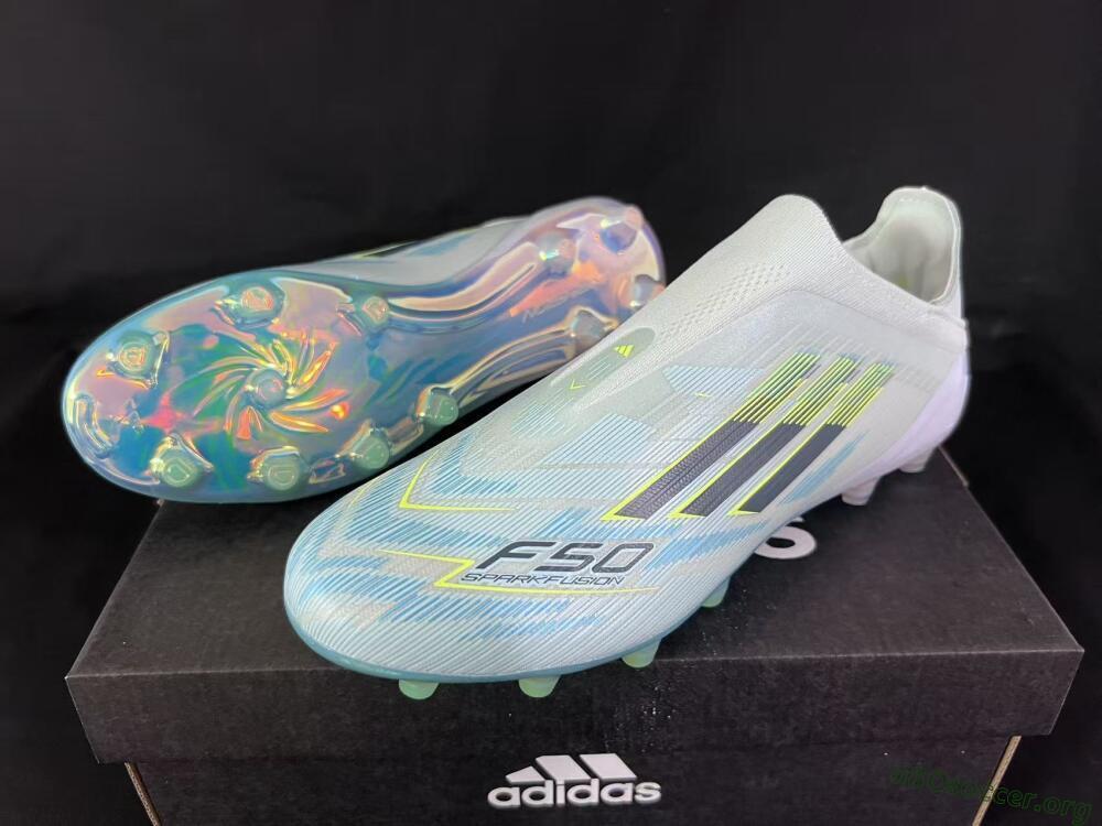Adidas F50 Elite Laceless FG Football Boots - White/Neon Yellow/Iridescent Blue
