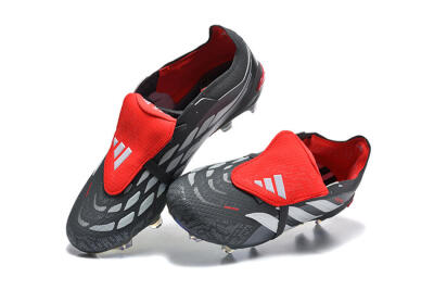 Adidas Predator 26 Elite Fold-Over Tongue FG Football Boots - Black/Crimson Red/Metallic Silver