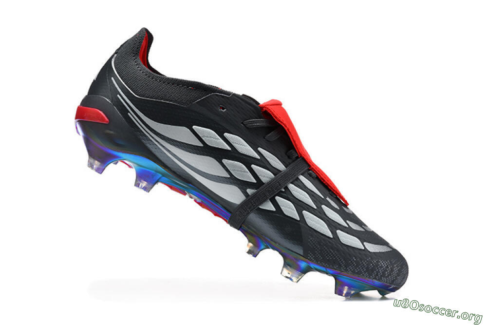 Adidas Predator 26 Elite Fold-Over Tongue FG Football Boots - Black/Crimson Red/Metallic Silver 7