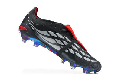 Adidas Predator 26 Elite Fold-Over Tongue FG Football Boots - Black/Crimson Red/Metallic Silver
