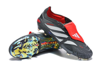 Adidas Predator 26 Elite Fold-Over Tongue FG Football Boots - Black/Crimson Red/Metallic Silver