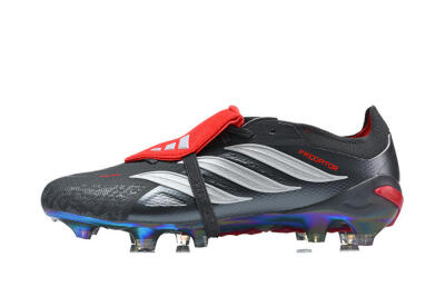 Adidas Predator 26 Elite Fold-Over Tongue FG Football Boots - Black/Crimson Red/Metallic Silver