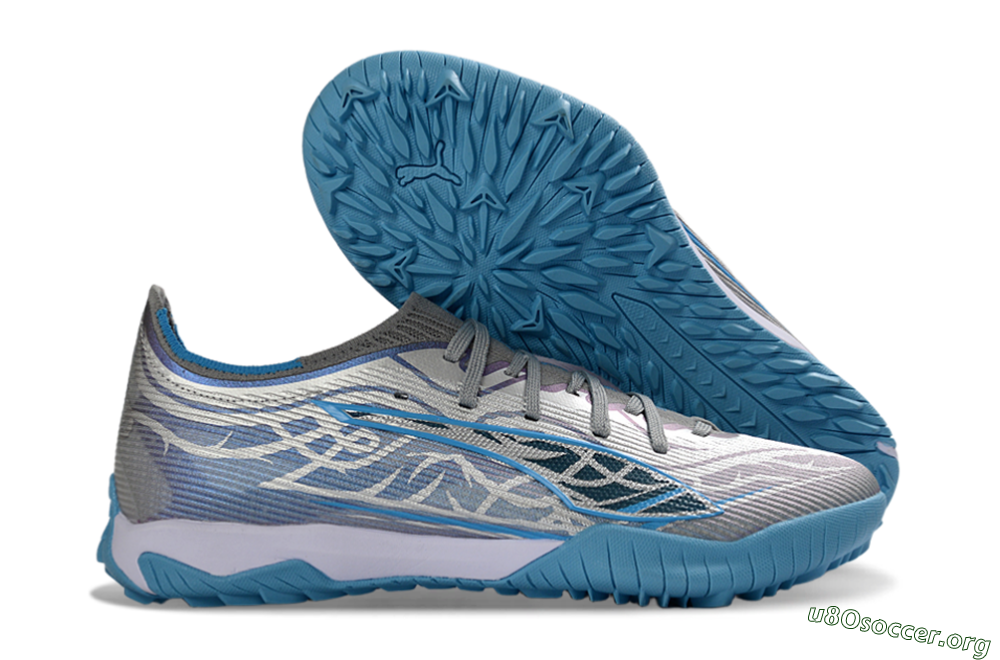 Puma Ultra Ultimate TF Football Shoes - Gray/Sky Blue/Silver 2