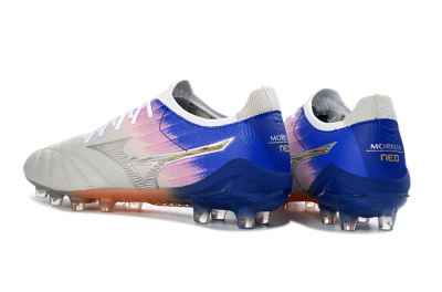 Mizuno Morelia Neo 4 FG Football Boots - Silver/Blue Wave/Pink Gradient