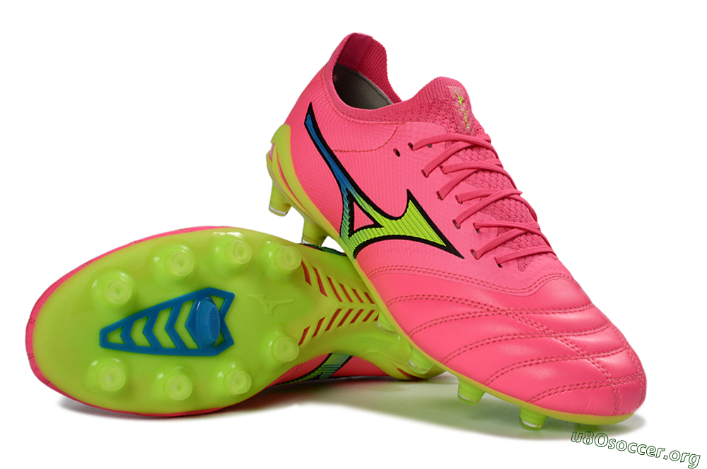 Mizuno Morelia Neo 4 FG Football Boots - Pink/Neon Green/Blue Accent 1