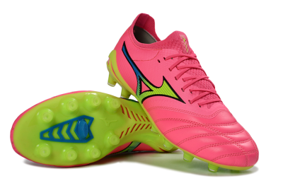 Mizuno Morelia Neo 4 FG Football Boots - Pink/Neon Green/Blue Accent