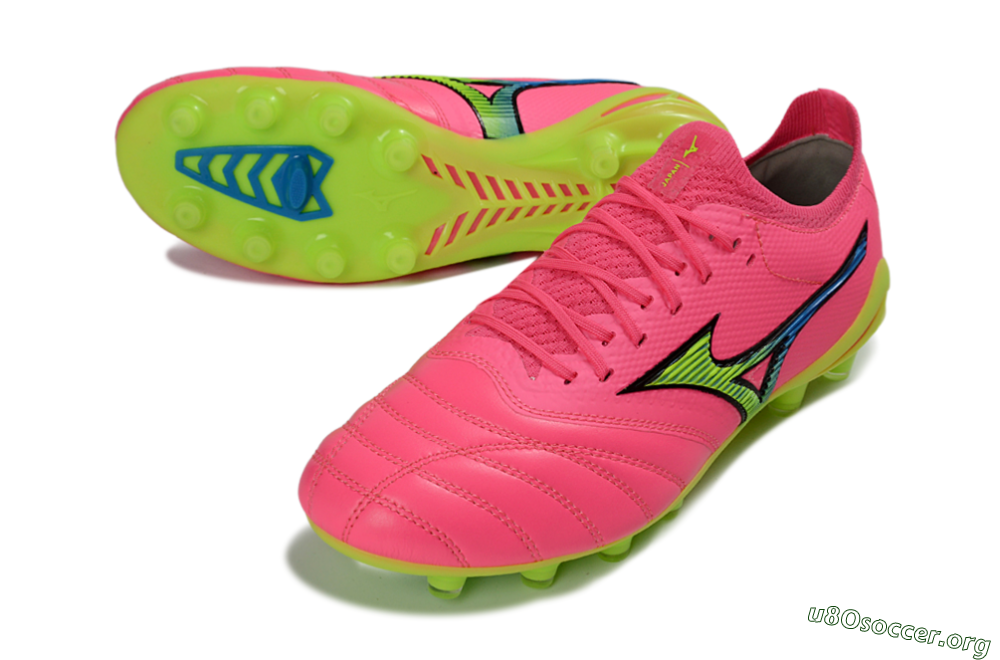 Mizuno Morelia Neo 4 FG Football Boots - Pink/Neon Green/Blue Accent 0